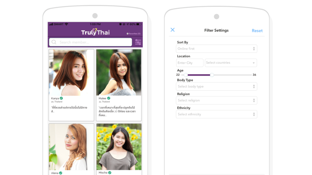 TrulyThai app browse and search feature